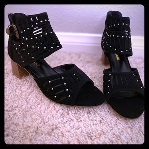 NWOB  Black jeweled heels open toe